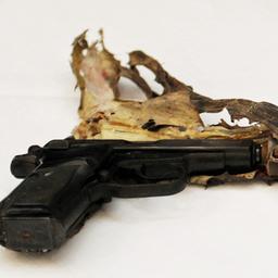 Die Tatwaffe der NSU-Mörder, eine Pistole, Modell Ceska 83, Kaliber 7,65 Millimeter "Browning", mit Schalldämpfer.