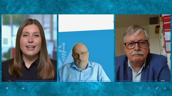 Moderatorin Isabelle Vidos (v.l.), Dirk Heinrich, Präsident Berufsverband HNO-Ärzte und Alfred Bornhalm, Sozialverband Schleswig-Holstein.