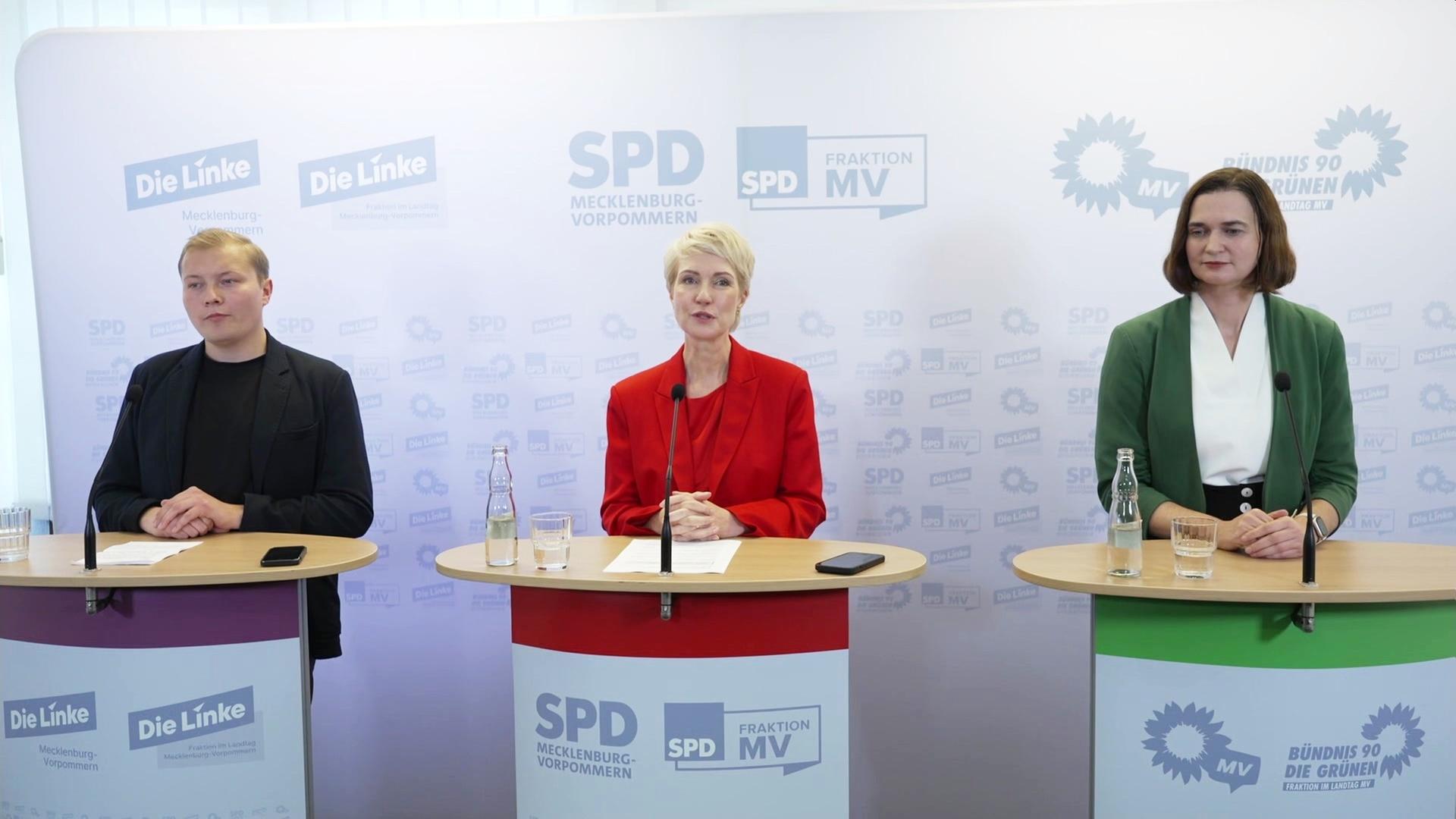 SPD, Linke und GrÃ¼ne in MV beginnen Koalitionsverhandlungen. | Screenshot NDR