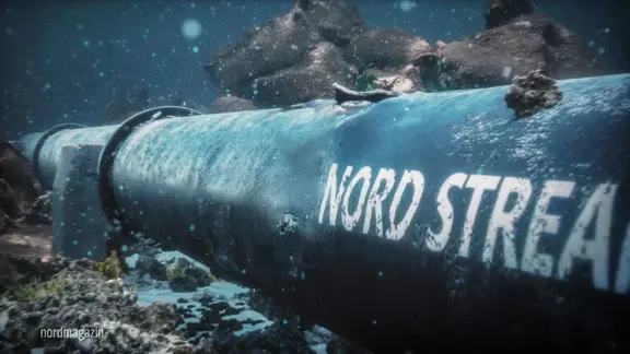 3D-Animation einer Pipeline, sie trägt die Aufschrift Nordstream 2.