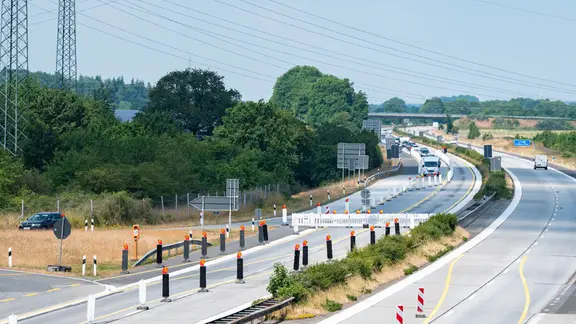 Baustelle an der A7 an der Anschlussstelle Owschlag in Schleswig-Holstein.
