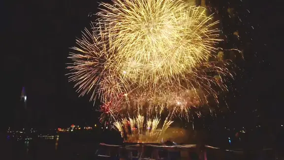 Das große Feuer·werk am Ende vom Hafen·geburtstag.