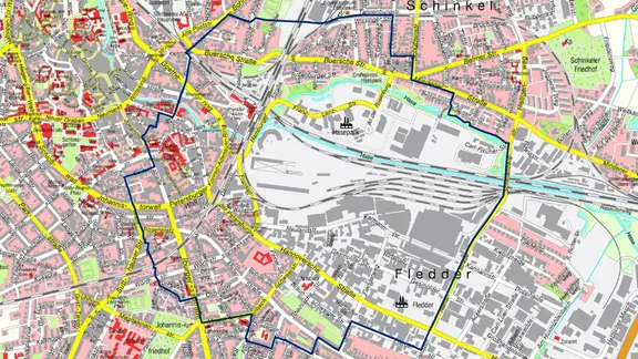 Bewohner innerhalb des ausgewiesenen Gebiets müssen ihre Häuser am 9. November verlassen. (Grafik) | Stadt Osnabrück Eine Grafik zeigt, welche Straßen im Evakuierungsgebiet liegen.