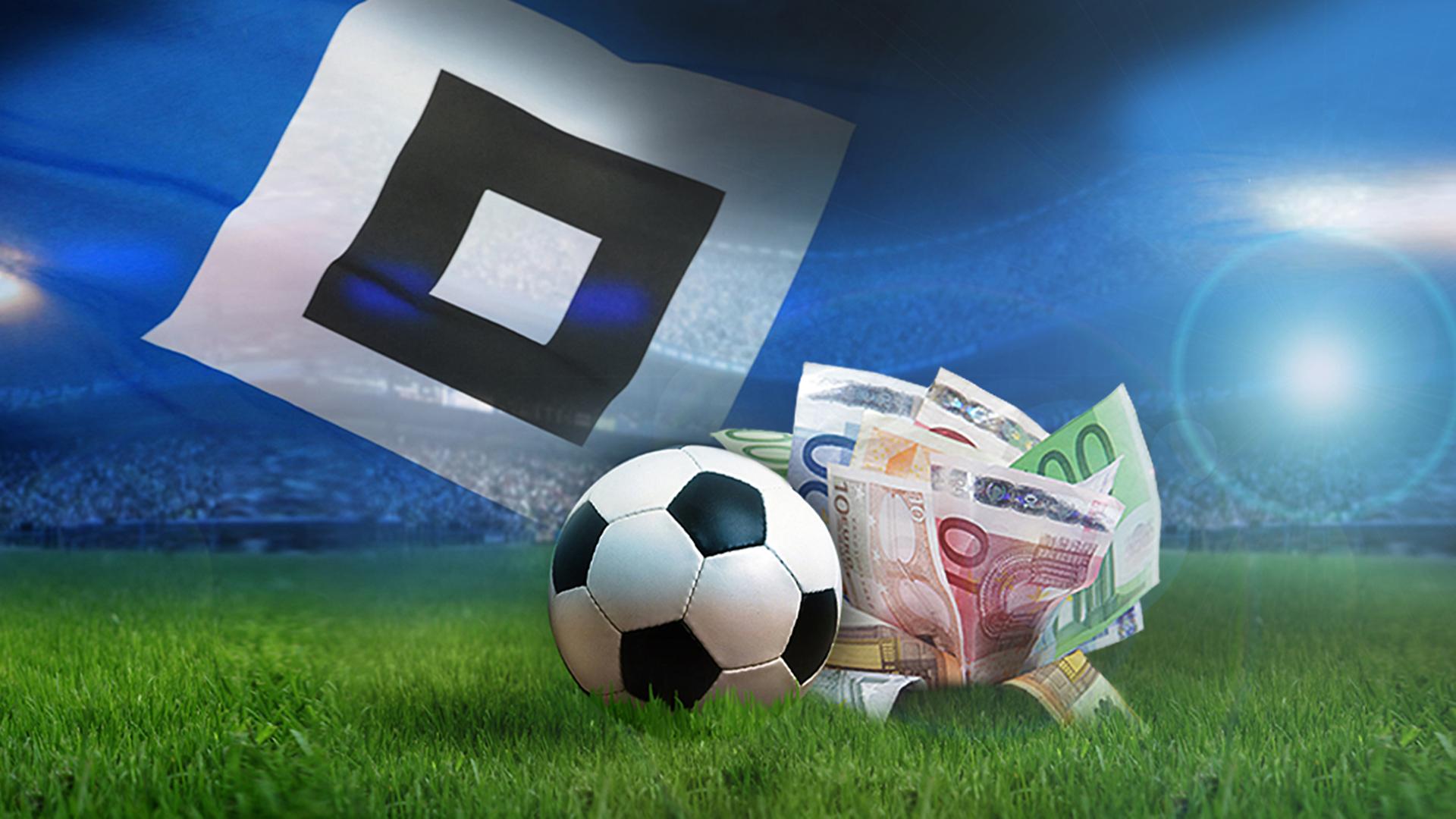 Ein Fußball und Geldscheine vor der HSV-Raute (Bildmontage) | fotolia.com, imago, cornelius, Joachim Wendler