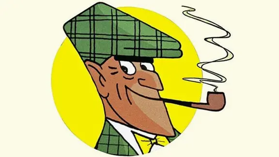 Eine Comiczeichnung zeigt einen Pfeife-rauchenden Mann mit karierter Schiebermütze.