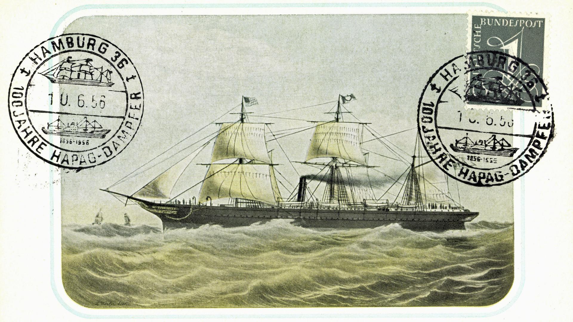 Als das erste Dampfschiff der Hapag 1856 nach New York fuhr