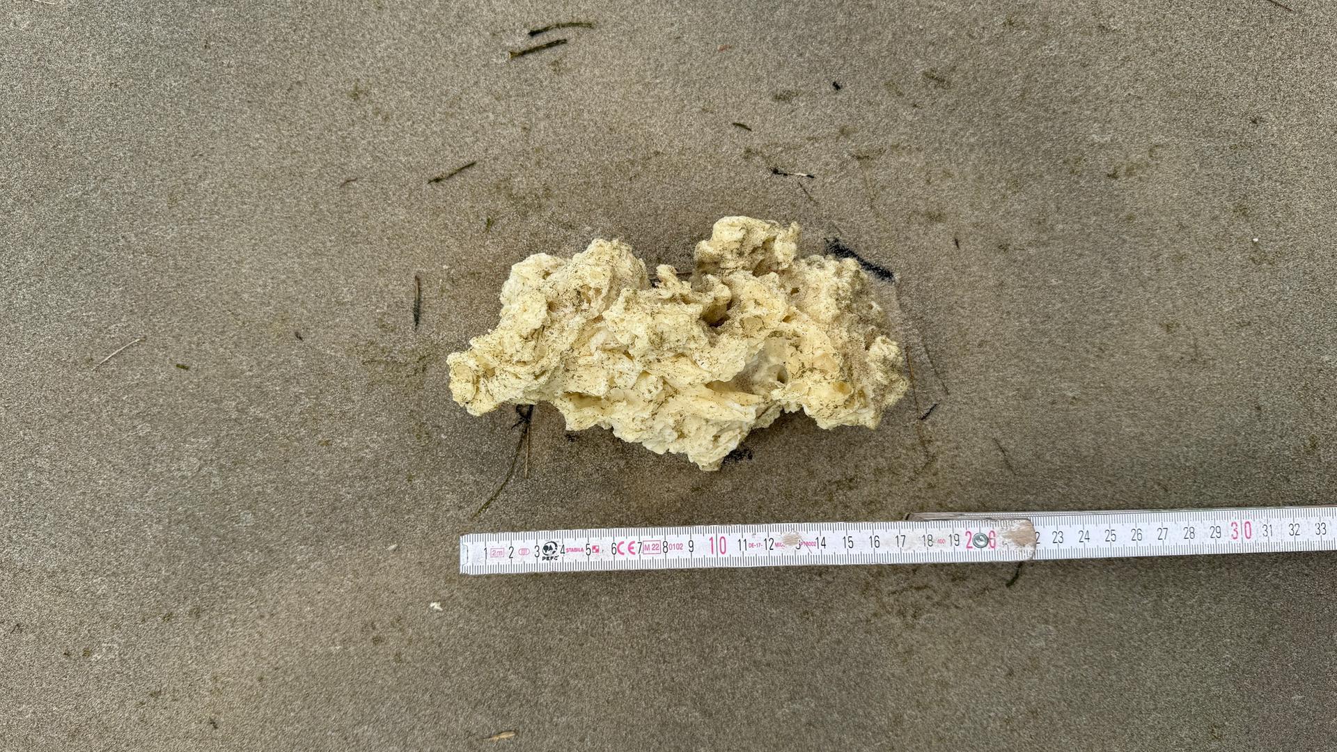 Einer der Paraffin-Klumpen, die zuletzt auf Borkum angespült wurden. | NLWKN