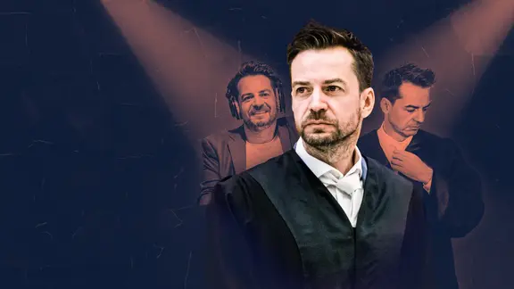 Collage: Der Strafverteidiger Alexander Stevens im Scheinwerferlicht.