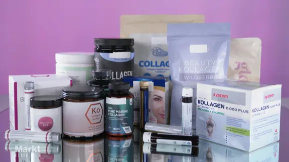 Verschiedene Kollagen-Pulver und -Kapsel Produkte.