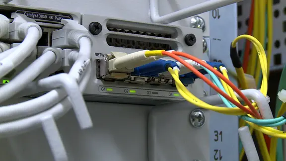 Kabel kommen aus einem Server.