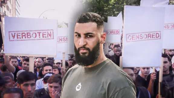 Collage: Der Islamist Raheem Boateng vor einer Demo | picture-alliance, NDR, Stephan Wallocha Collage: Der Islamist Raheem Boateng vor einer Demo