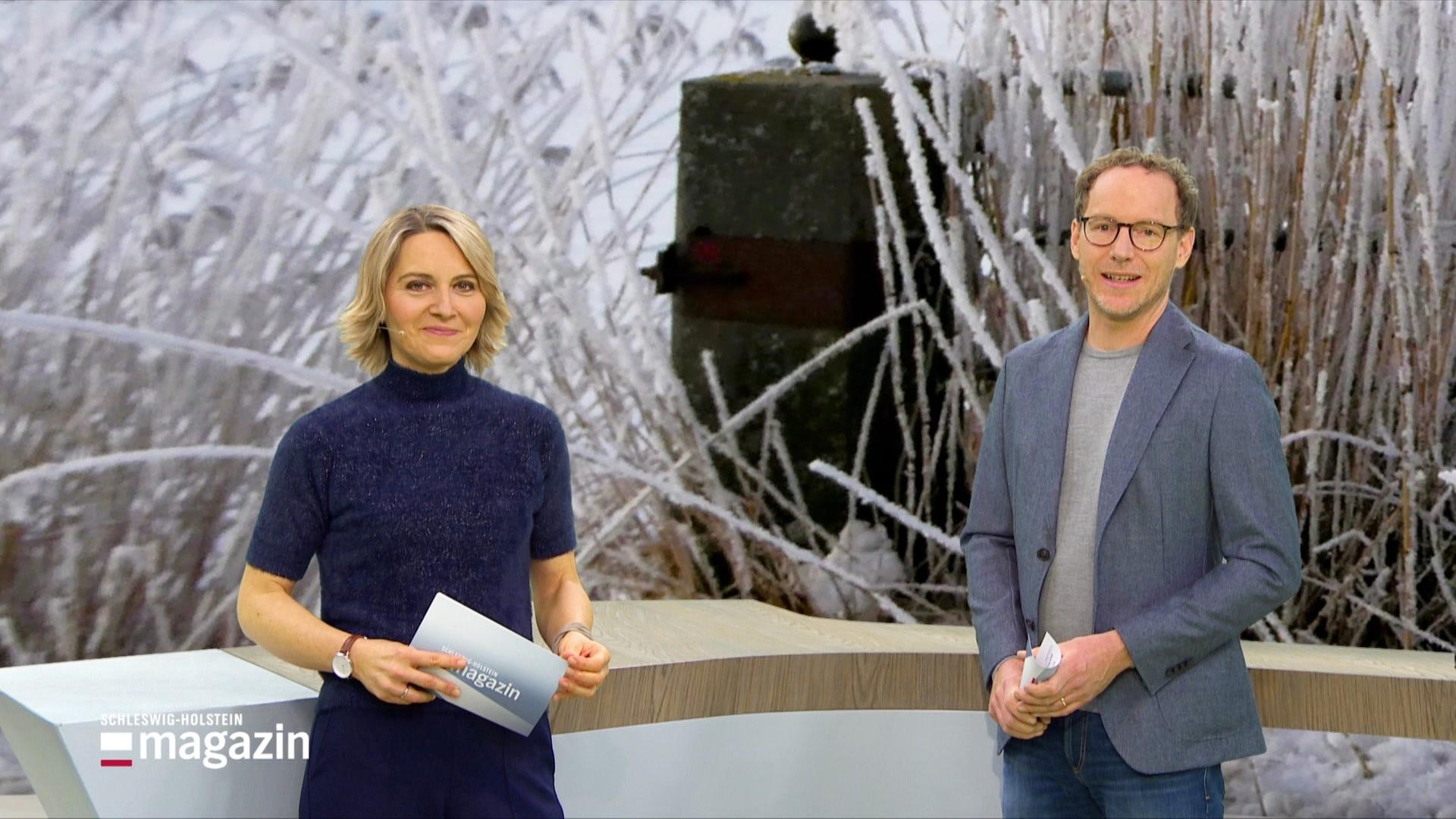 Marie-Luise Brahm und Julian Krafftzig moderieren das Schleswig-Holstein Magazin. | Screenshot