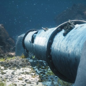 Illustration der durch eine Explosion beschädigten Gaspipeline Nord Stream 2 in der Ostsee.