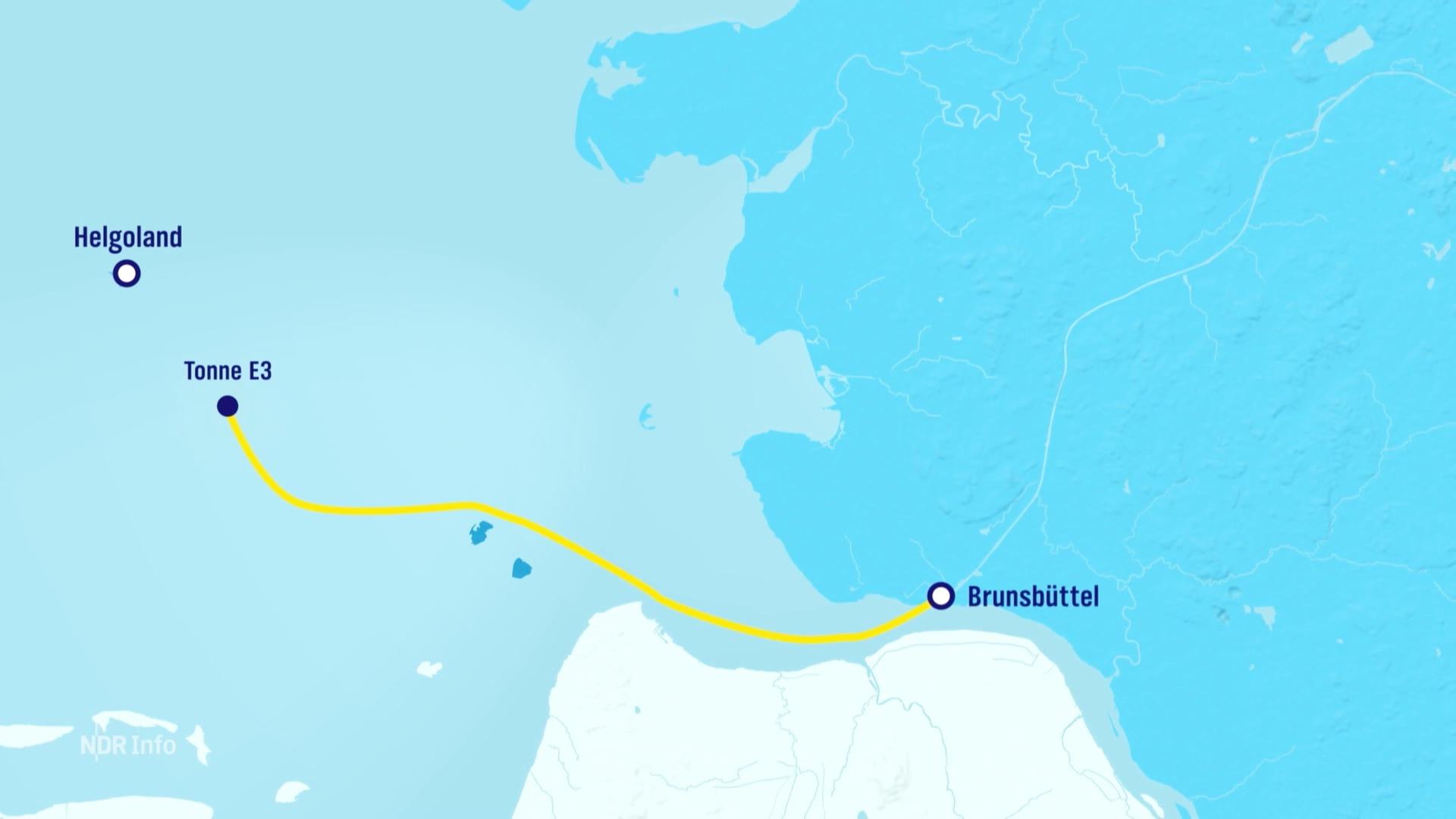 Eine Karte der Ostsee mit Markierungen für Brunsbüttel und Helgoland. | Screenshot