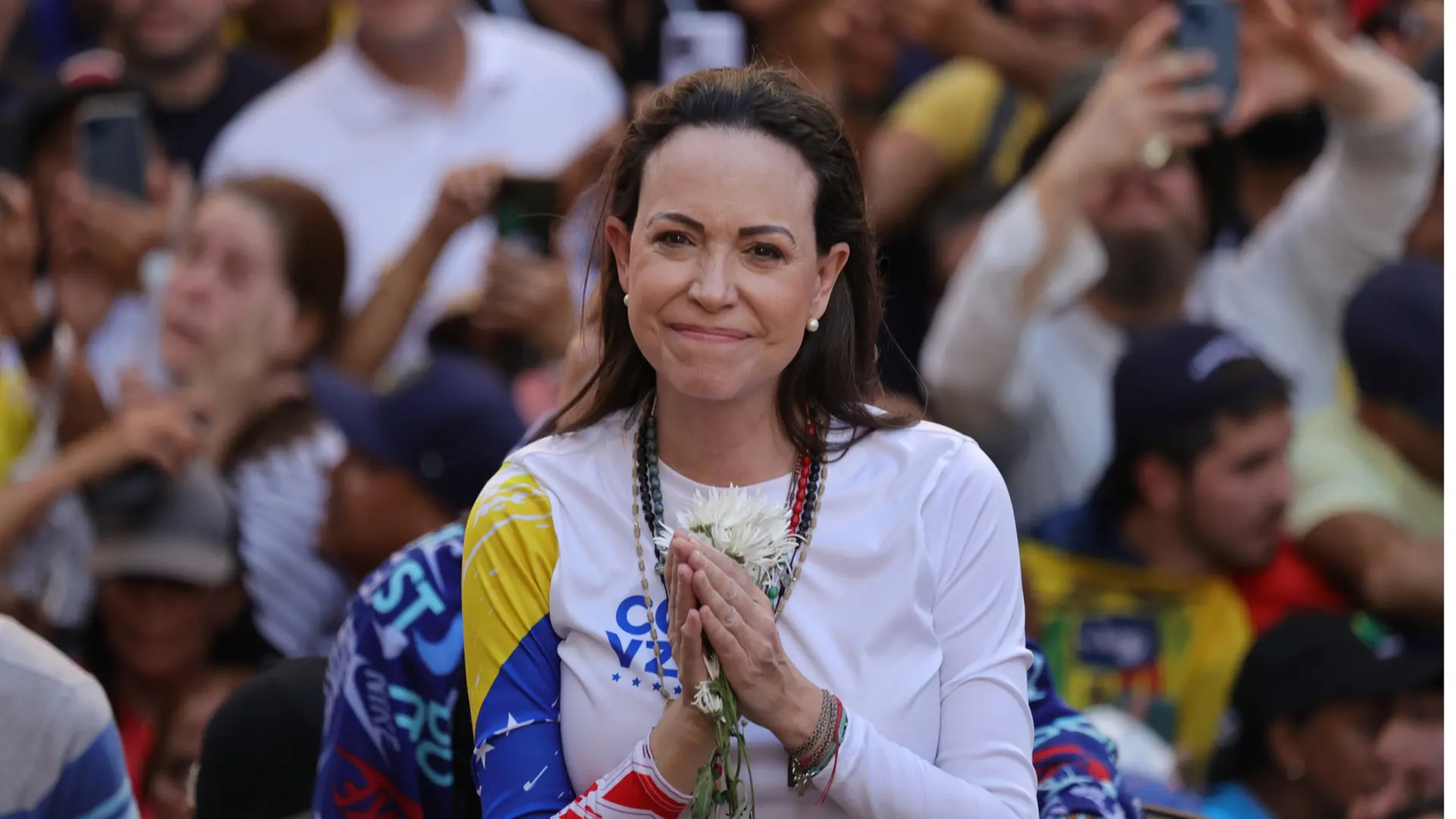 Play Zeichen Icon Venezuelas Oppositionsführerin Machado: Ein Jahr nach ...
