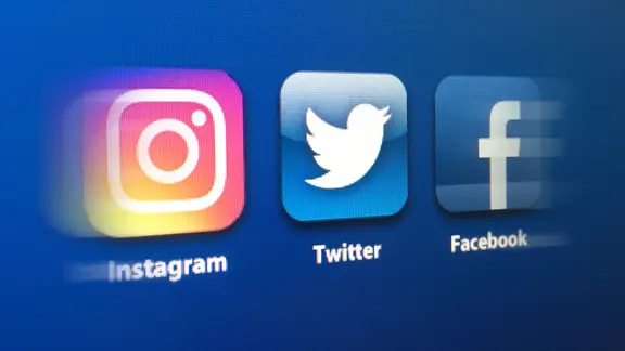 Das Logo von Instagram,Twitter und Facebook.