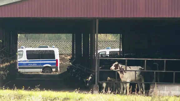 Im Fall Fabian: Die Polizei durchsucht einen Bauernhof in der Nähe von Güstrow. | Stefan Tretropp Im Fall Fabian: Die Polizei durchsucht einen Bauernhof in der Nähe von Güstrow.