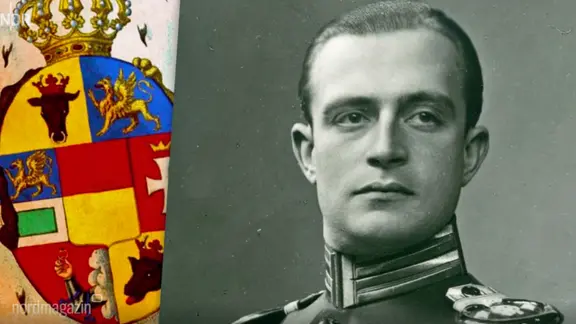 Großherzog Adolf Friedrich VI. und das Wappen von Mecklenburg-Strelitz (Fotomontage) | NDR Großherzog Adolf Friedrich VI. und das Wappen von Mecklenburg-Strelitz (Fotomontage)