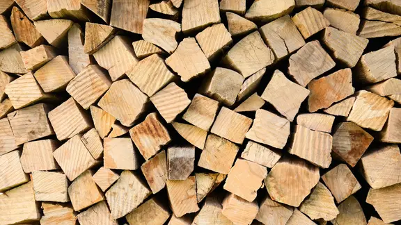 Kammergetrocknetes Buchen-Brennholz wird auf einem Unterstand eines Hauses gelagert. | picture alliance / dpa, Julian Stratenschulte Kammergetrocknetes Buchen-Brennholz wird auf einem Unterstand eines Hauses gelagert.