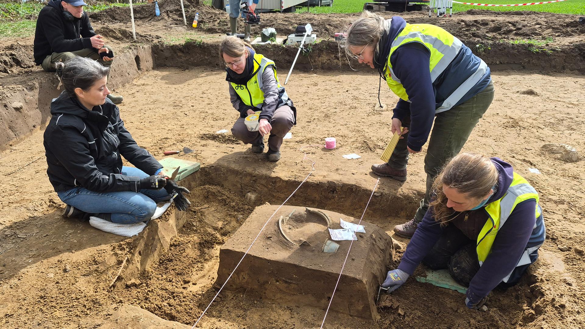 Archäologen bei der Arbeit bei einem Kesselfund bei Schaalby. | NDR, Frank Goldenstein