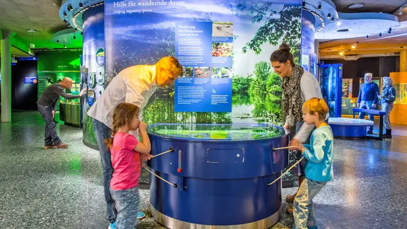 Besucher an einer Mitmach-Station im Multimar Wattforum
