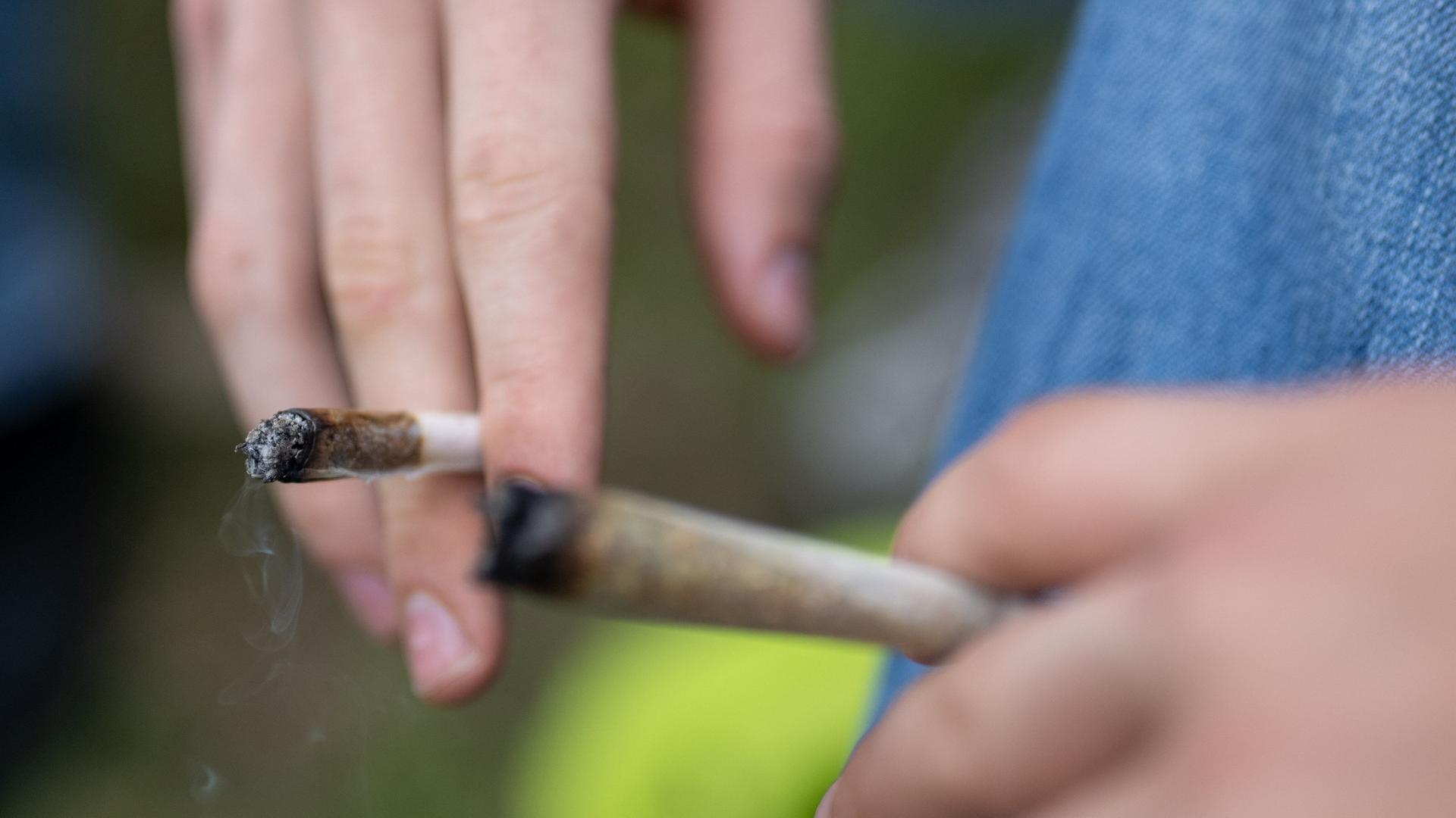 Zwei Männer halten jeweils einen Joint in der Hand. | picture alliance/dpa, Monika Skolimowska