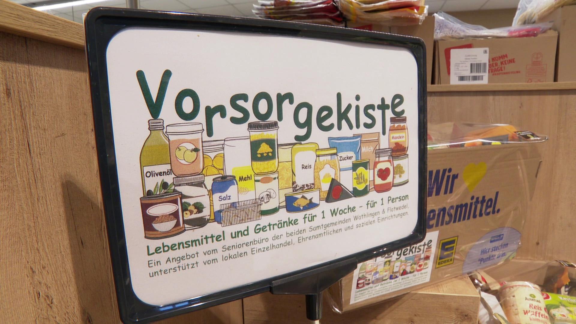 Ein Schild weist auf die Vorsorgekiste in Wathlingen und Flotwedel hin. | Screenshot