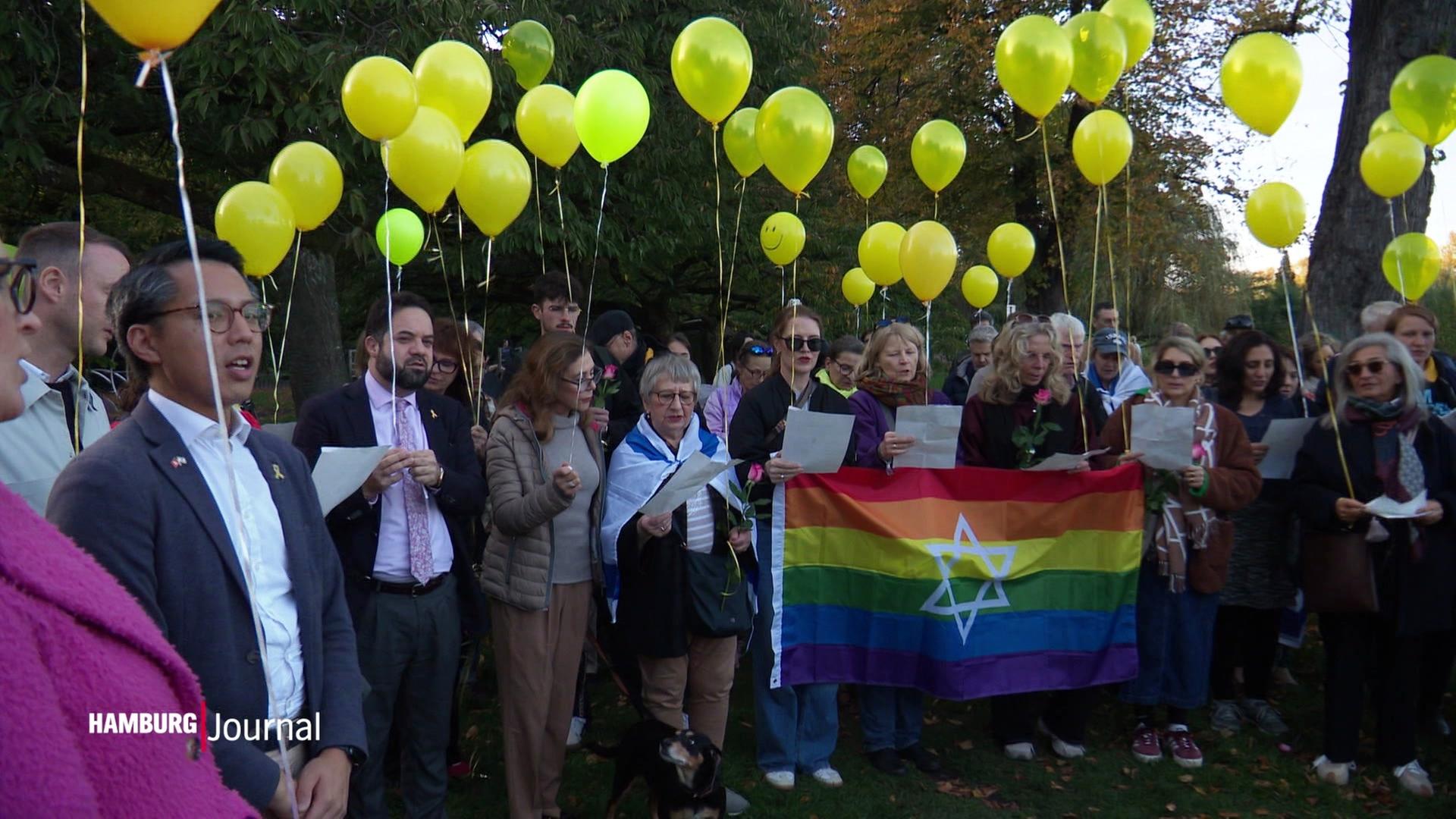 Freilassung von Geiseln der Hamas: Luftballon-Aktion in Hamburg