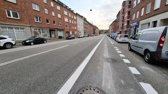 Radweg und Straße am Kieler Südfriedhof.