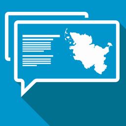 Grafik: Eine Sprechblase, in der die Kontur des Landes Schleswig-Holstein abgebildet ist.