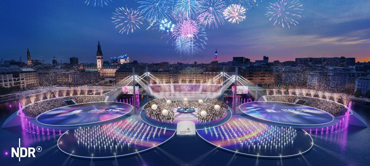 Visualisierung der Olympia-Eröffnungsfeier auf der Binnenalster | Neuland Concerst GmbH Visualisierung der Olympia-Eröffnungsfeier auf der Binnenalster