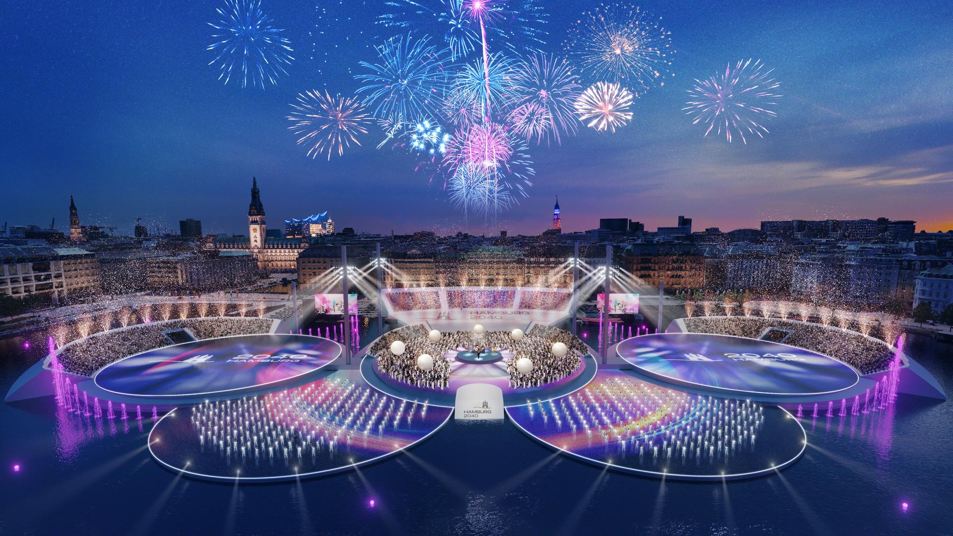 Visualisierung der Olympia-Eröffnungsfeier auf der Binnenalster | Neuland Concerst GmbH