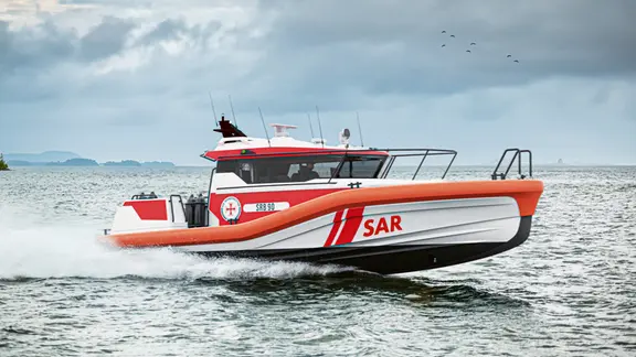 Eine Computergrafik zeigt, wie der neue Prototyp der Seenotrettungsboot-Klasse der DGzRS aussehen soll. | DGzRS, Rendering: R2 Marine Eine Computergrafik zeigt, wie der neue Prototyp der Seenotrettungsboot-Klasse der DGzRS aussehen soll.