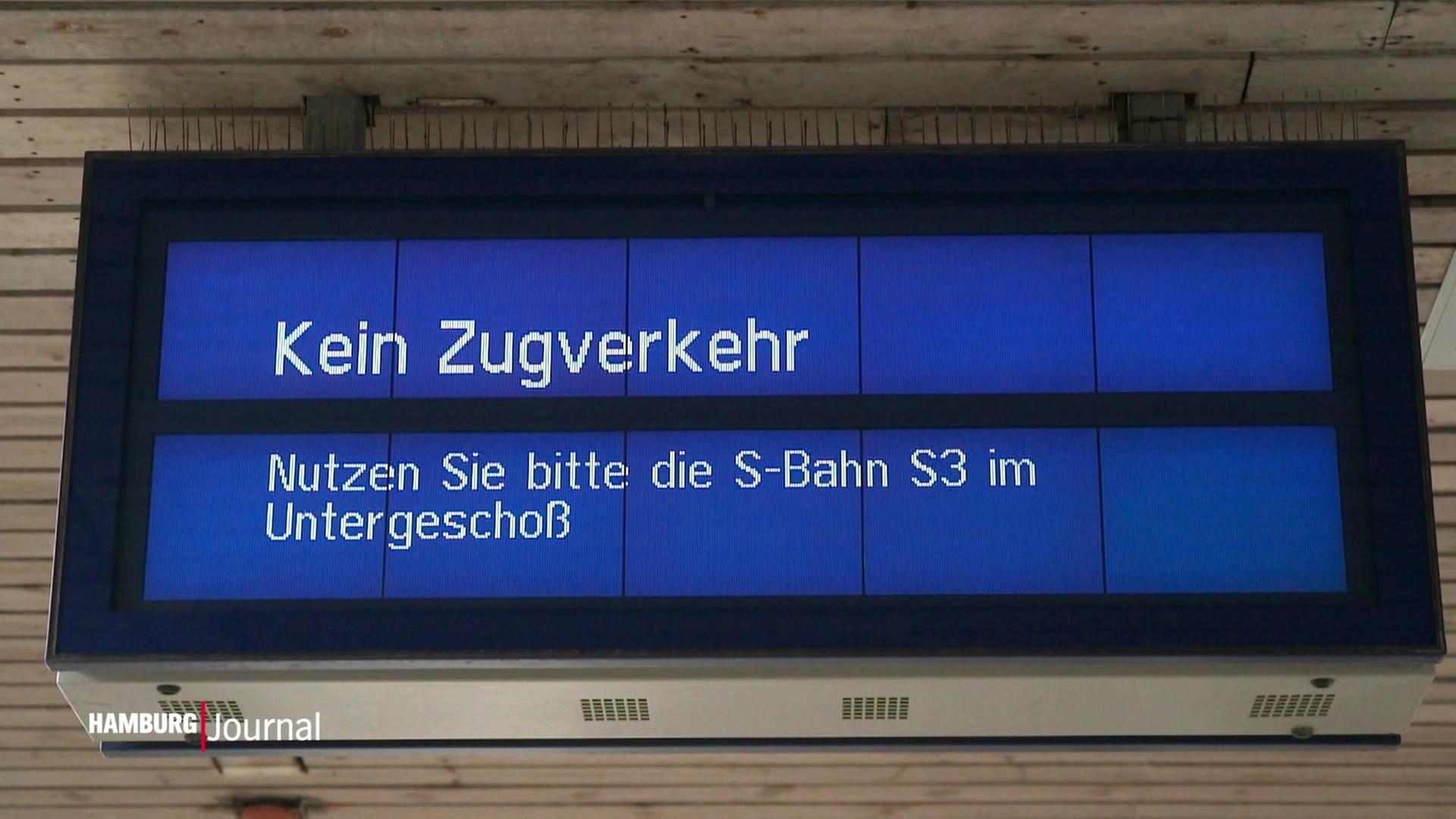Eine Anzeigetafel zeigt an, dass aktuel kein Zugverkehr fährt.  | Screenshot