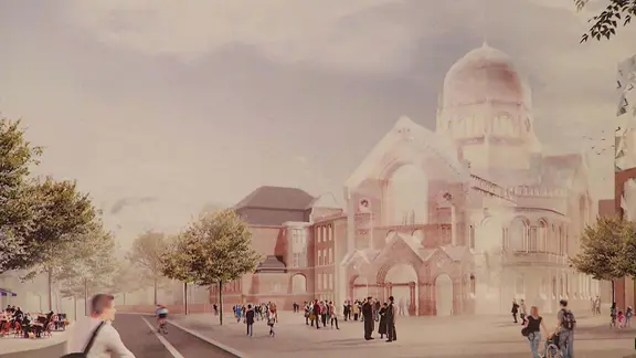 Ein 3D-Modell der geplanten Bornplatzsynagoge.