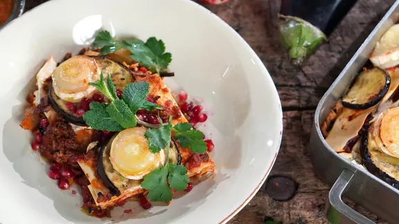 Lasagne mit Rinderhack, Auberginen und Ziegenkäse