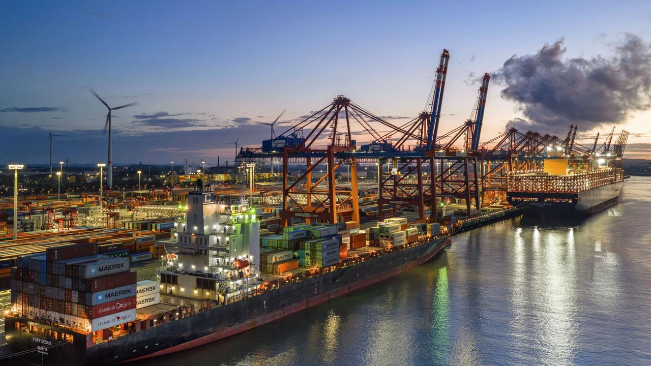 Schiffe liegen am Eurogate-Containertermeinal in Hamburg-Waltershof.