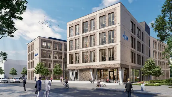 Die Visualisierung des neuen Landesfunkhaus des NDR in Kiel.