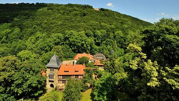 Blick auf die Burg Schaumburg im Wesergebirge