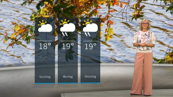 NDR Schleswig-Holstein Moderatorin Meike von der Goltz im Studio mit der Wettervorhersage.