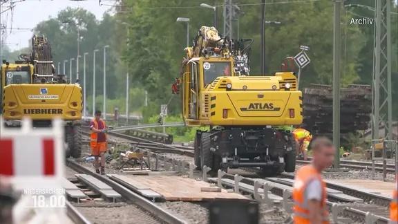 Gleisarbeit auf einer Eisenbahnlinie.