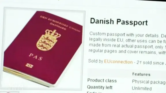 Ein Internetseite zeigt ein Bild eines dänischen Reisepasses.