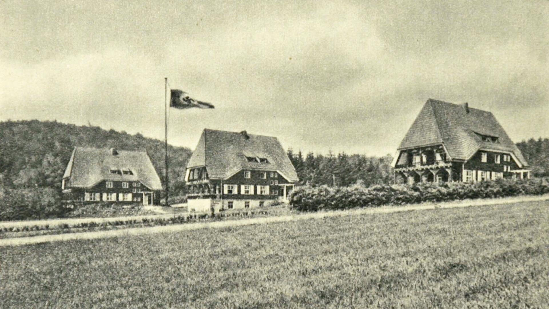 Kinderhäuser des NS-Kinderheims in Bad Sachsa inmitten einer Wiese. | Privatsammlung Ralph Boehm 