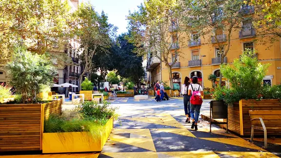 Ein Superblock in Barcelona - eine verkehrsberuhigte Zone.