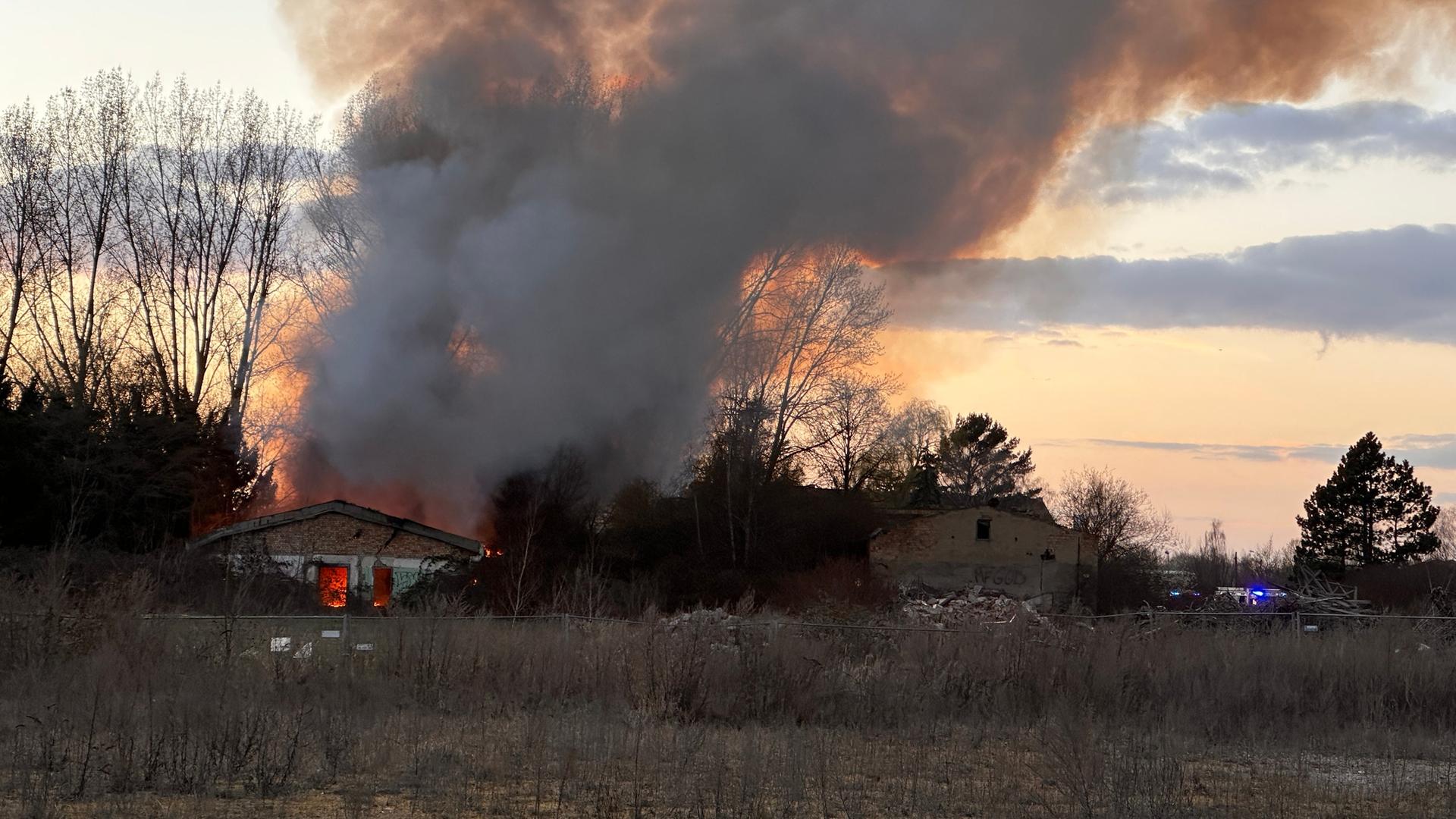 Rauchwoke über Rostock: Baracke brennt in Dierkow