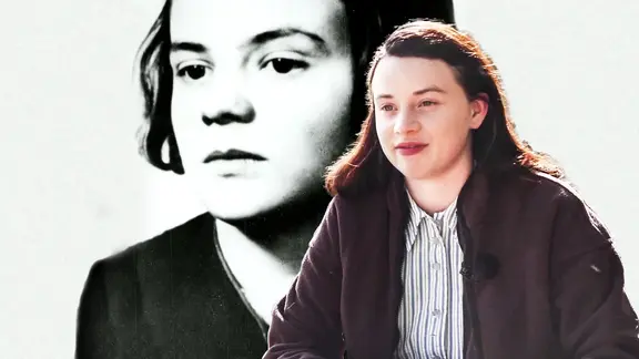 Fotomontage von Sophie Scholl und Schauspielerin Luna Wedler