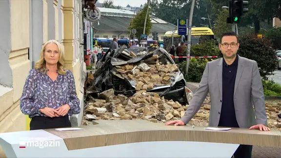Moderatorin Harriet Heise und Moderator Christopher Scheffelmeier im Studio