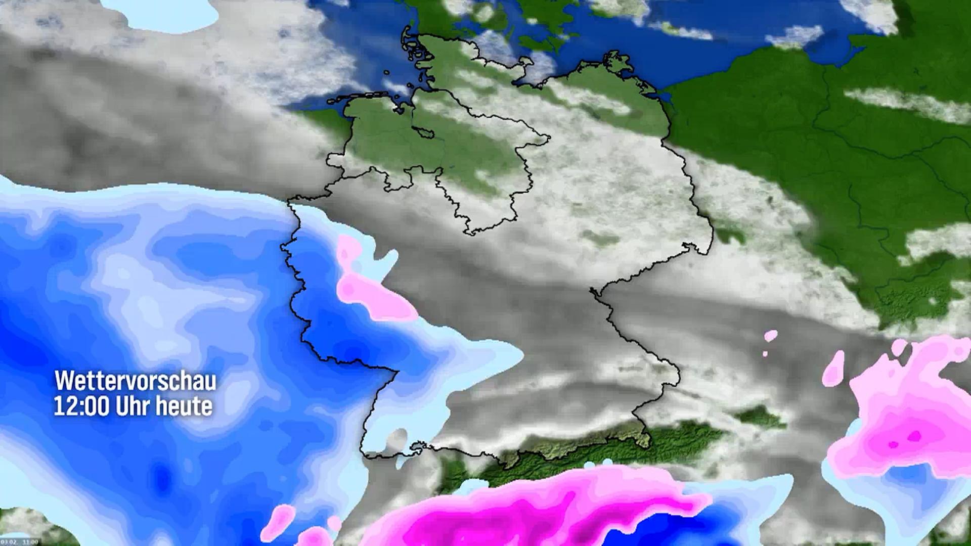 Screenshot der Niederschlagsvorschau vom 03. Februar, 12 Uhr bis zum 06. Januar 2026, 13 Uhr. | NDR