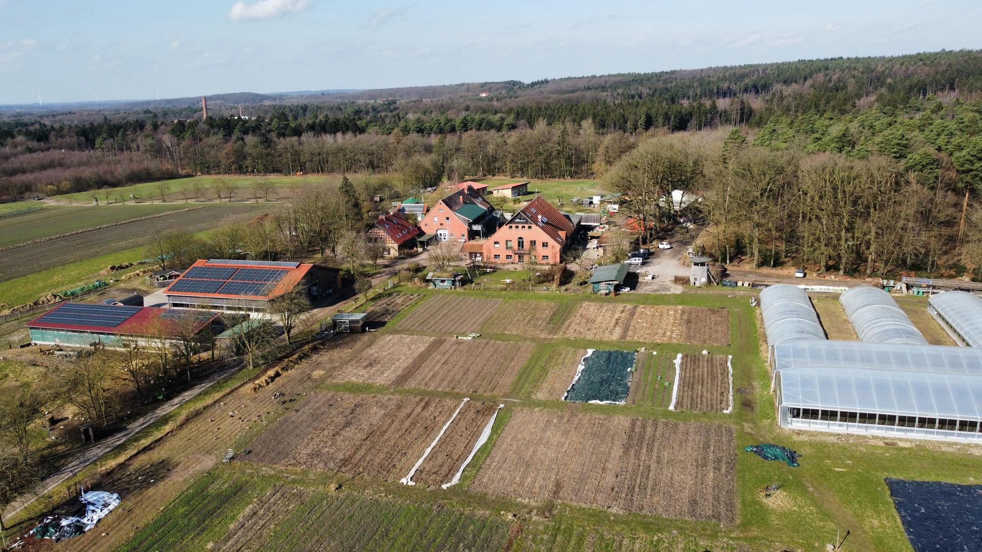 Der Hof Pente bei Bramsche von oben. | NDR, Daniel Sprehe
