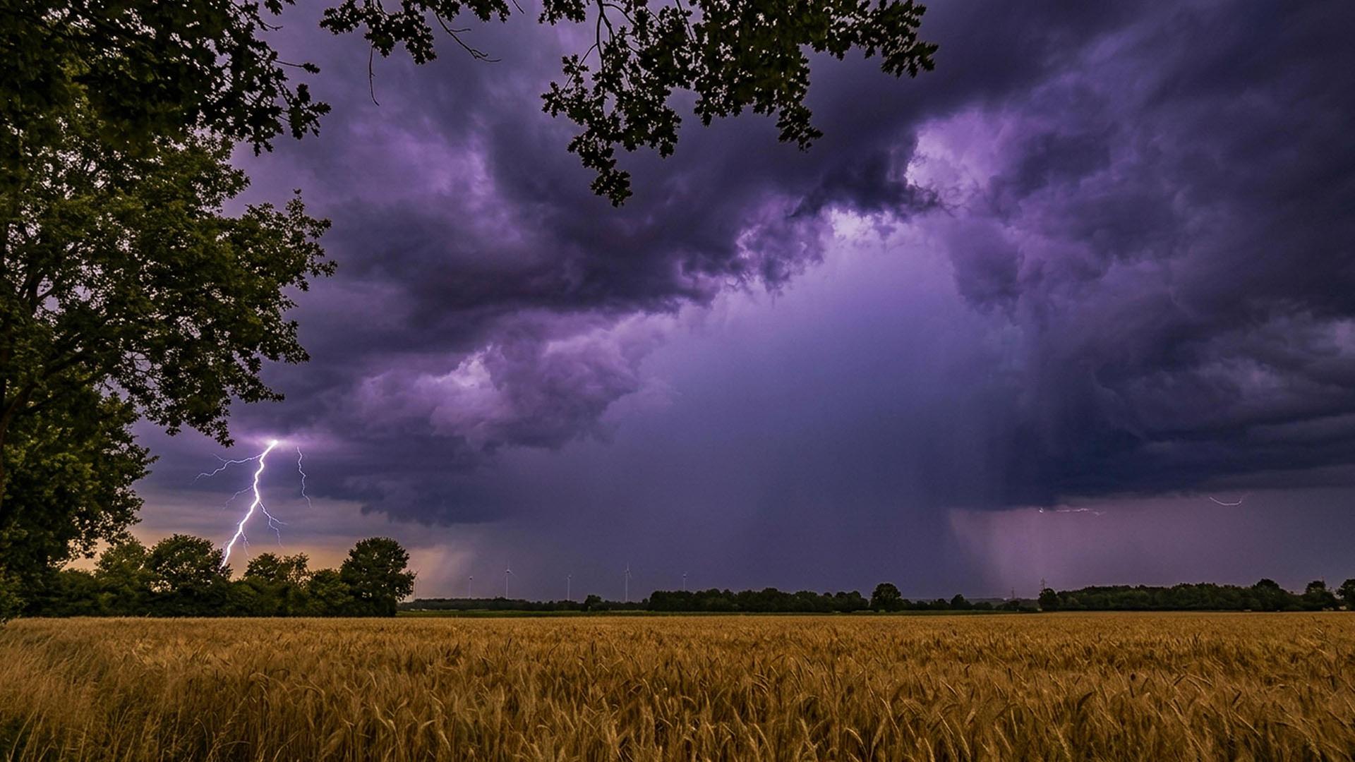 Ein Blitz ist hinter einem Feld bei einem Gewitter in Hülsen am Himmel zu sehen. | NDR, Matthias Lammers